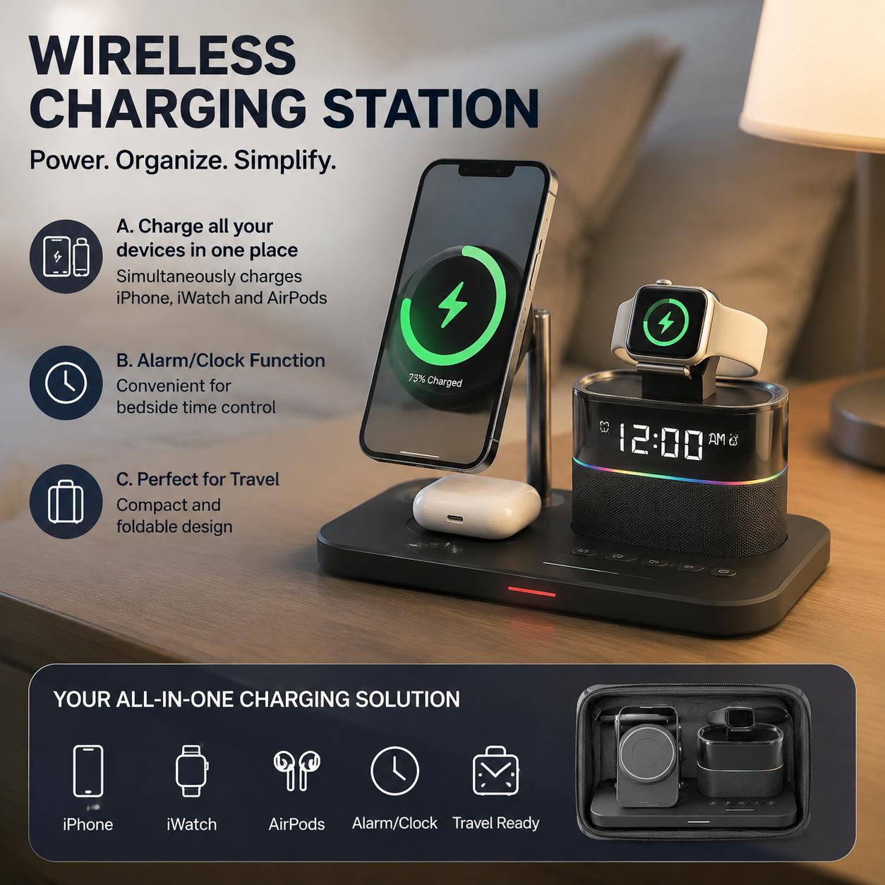 Desk Charging Station - Estação de Carregamento Magnética Sem Fio