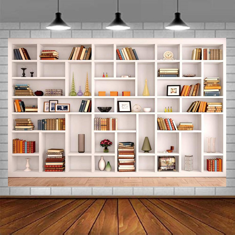 Home Office Zoom Background Free - Fundo Fotográfico de Estante Branca para