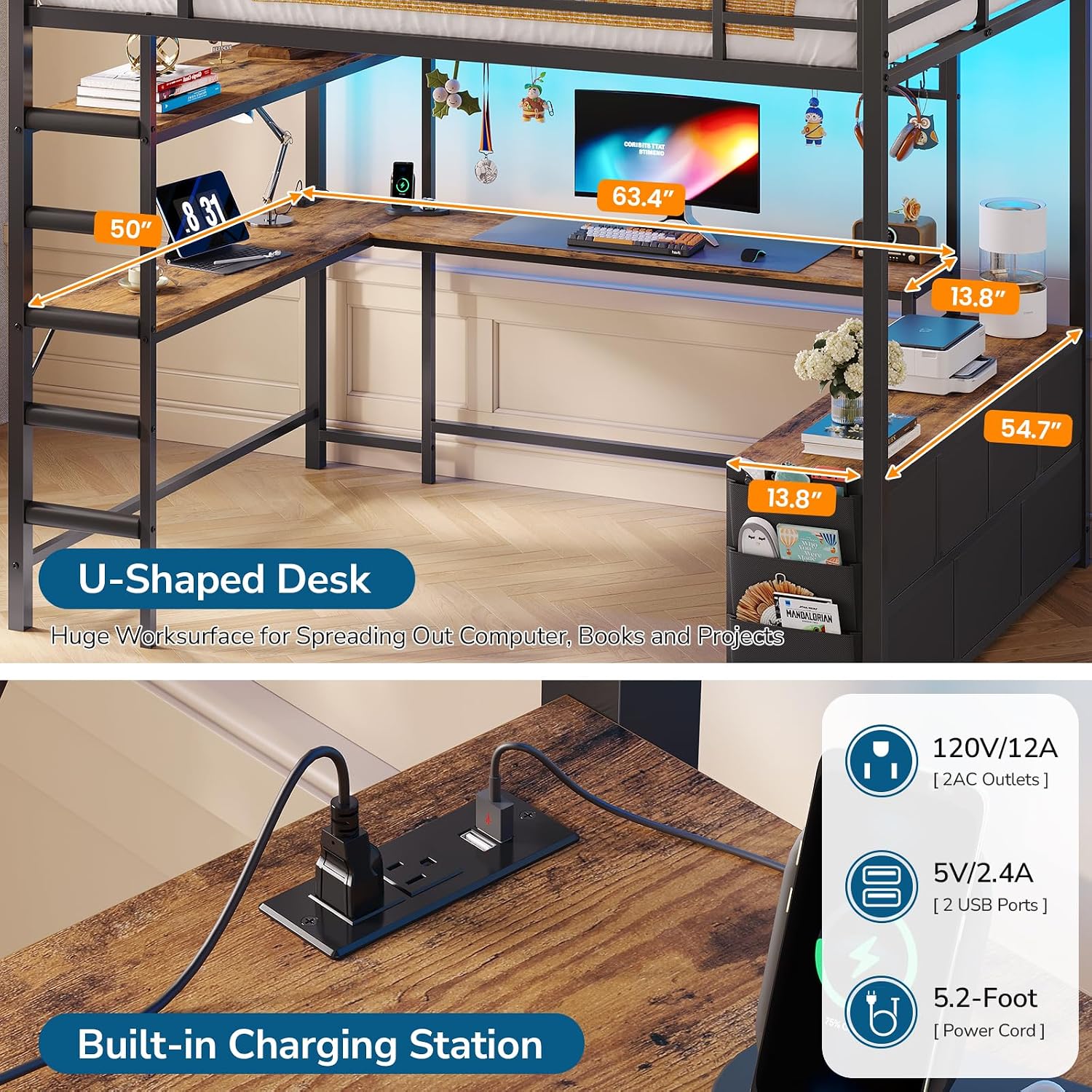 Cama alta de tamanho grande co - Desk Charging Station avaliação e preço