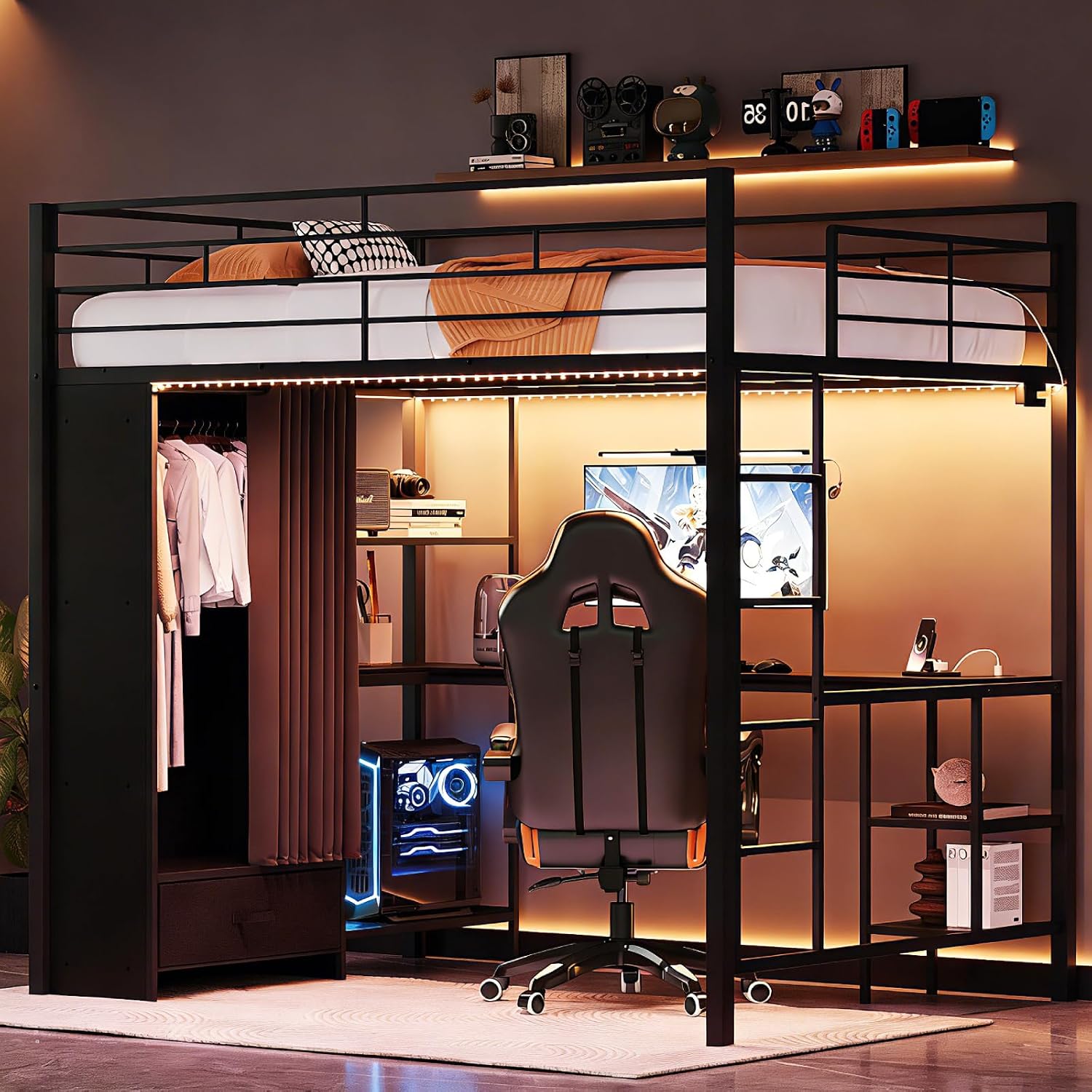 Cama Loft Queen com Guarda-Rou - Desk Charging Station avaliação e preço